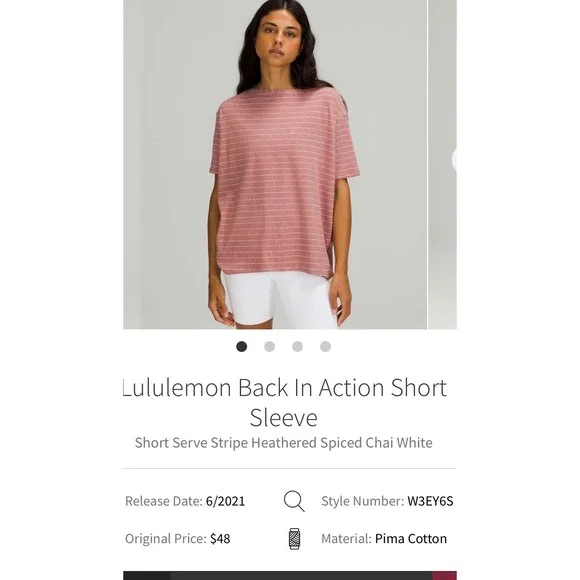 Lululemon Back In Action Short Sleeve Heathered Spiced Chai White Stripe T-Shirt - Picture 2 of 4